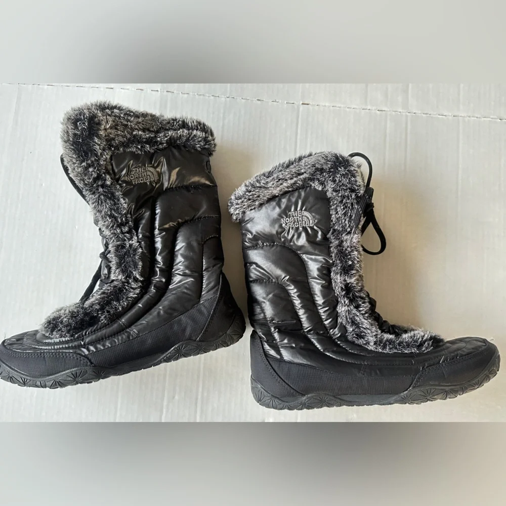 The North Face Women’s Nuptse Goose Down Faux Fur Puffer Boots Black Size 8‎